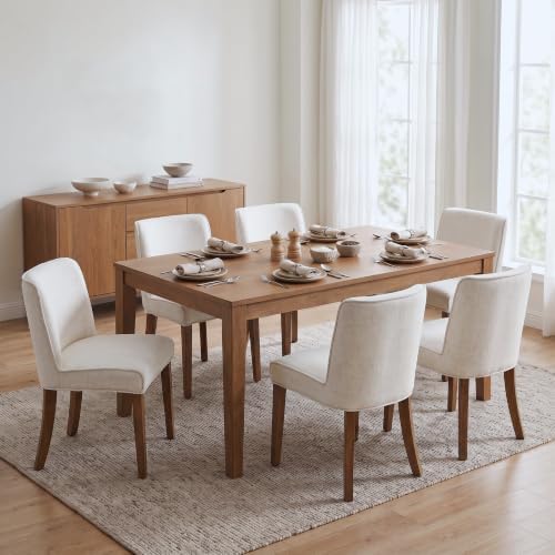 Mid-Century Dining Chairs Set of 6, Linen Fabric Solid White Kitchen Chairs by DMFurniture