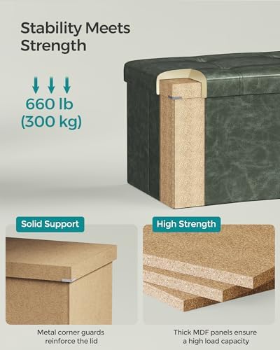 SONGMICS Storage Ottoman Bench, 43.3 Inches Folding Foot Rest Stool - Image 4