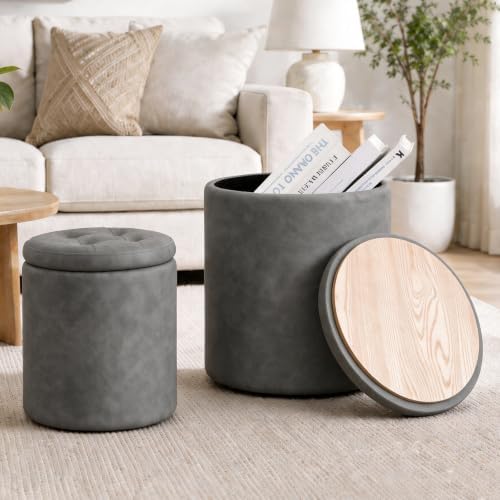 Faux Round Ottoman with Storage, Small Foot Stool by OAKVIVOElegantLifestyle