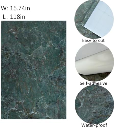 15.74"x118" Green Marble Wallpaper Peel Stick Glossy Marble Contact Paper - Image 7