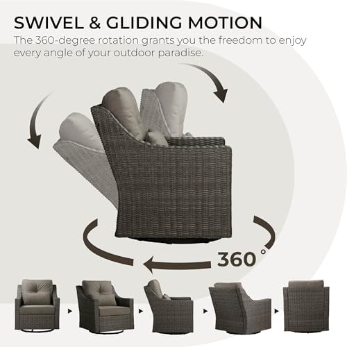 CHITA 2 Pieces Patio Wicker Chair, 360° Rocking Swivel Outdoor Rattan Chair - Image 3
