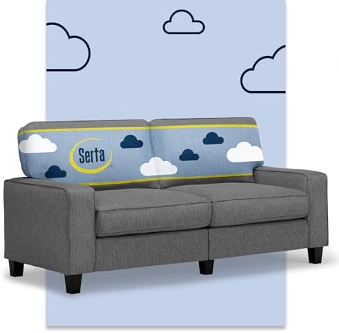 Serta Palisades 73" Track Arm Sofa, Easy Care Polyester, Soft Pillow Back by Serta