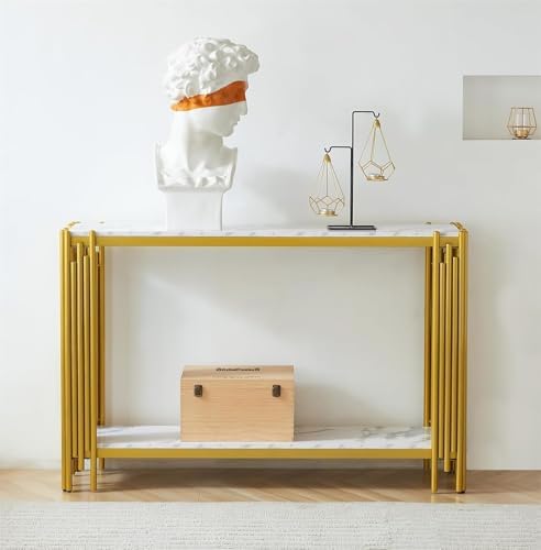 White Marble Coffee Table Set of 2, Faux Marble Coffee Tables and Gold White - Image 6