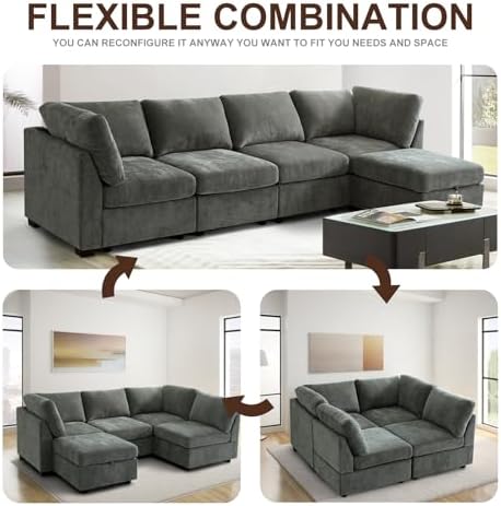 EDILLY 122 inches Oversized Modular Sectional Fabric Cloud Sofa Set, Extra - Image 6