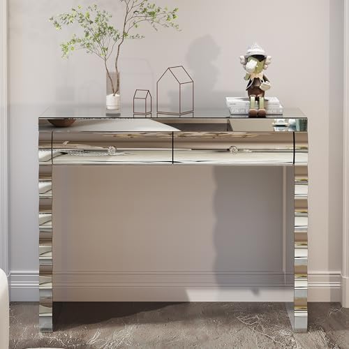 Silver Mirrored Console Table, 39.37" Rectangle Sofa Table - Image 3