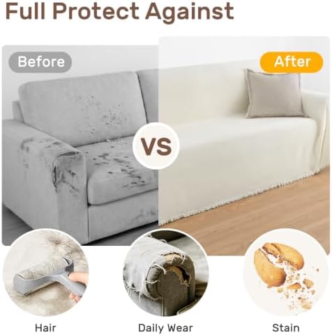 Couch Covers for 4 Cushion Sofa Cover 91" x 134" Cream White - Image 4