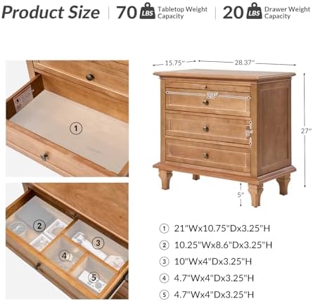 HULALA HOME Farmhouse 3 Drawer End Table - Image 2