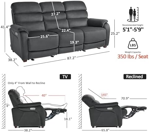 MCombo 87.2'' Wall Hugger Power Recliner Sofa - Image 2