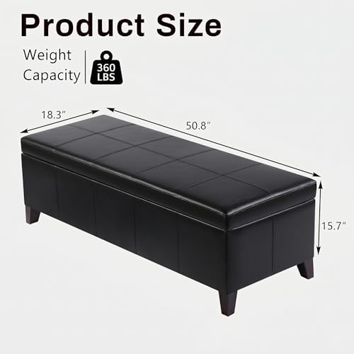 Ottoman with Storage Black Faux Leather Storage Ottoman Bench - Image 2