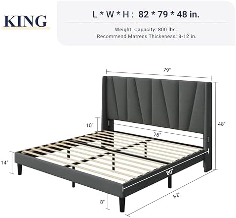Allewie King Size Platform Linen Bed Frame - Image 2