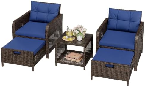 LHBcraft 5 Piece Patio Furniture Set, PE Wicker Outdoor Furniture Set by LHBcraft-US