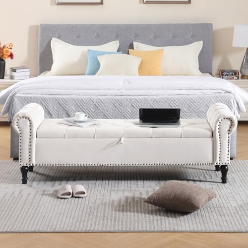Velvet Storage Bench 67 Inch Upholstered Tufted Ottoman Bench - Image 4
