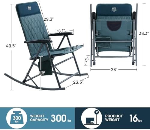 Timber Ridge 3-Level Adjustable Rocking Camping Chair, Ergonomic Padded High - Image 3