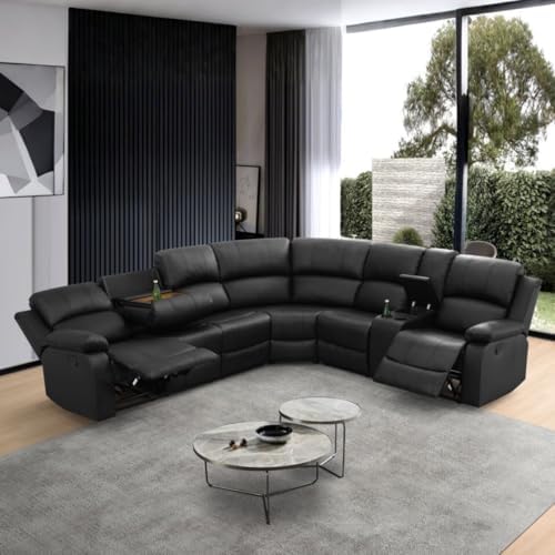 Reclining Sectional Sofa Set, L Shaped PU Leather Recliner Couch by UOCFYK