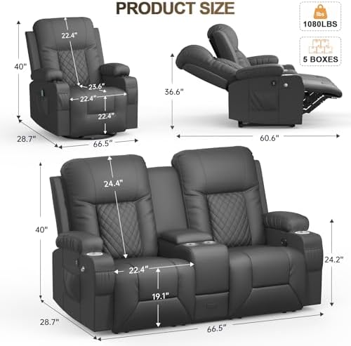 YONISEE Living Room Furniture Set, Loveseat Recliner and 2PC Massage Recliner - Image 2