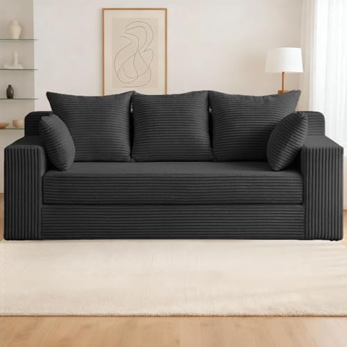 3 Seater Boneless Couch for Living Room, Convertible Futon Sofa Bed Comfy Pull by Cidludto