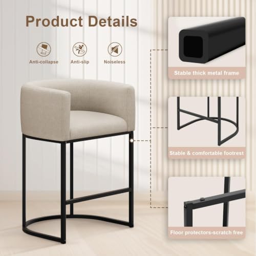 26" H Counter Height Bar Stools Set of 3, Modern Barrel Counter Stools - Image 6