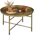 HOMCOM 24" Hammered Round Coffee Table Vintage Metal Side Table Gold by HOMCOM