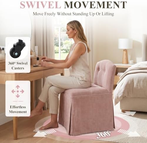 Pink Chenille Makeup Vanity Chair - Image 4