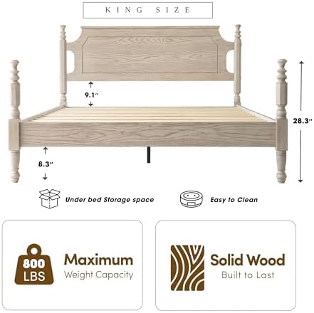 Solid Wood King Size Platform Bed Frame - Image 4