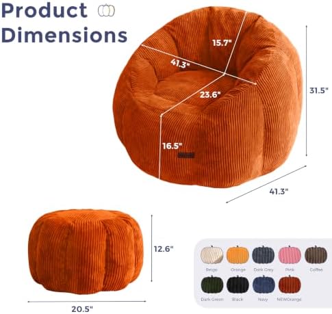 MAXYOYO Bean Bag Chair with Ottoman, Giant Pumpkin Lounge Chair - Image 2
