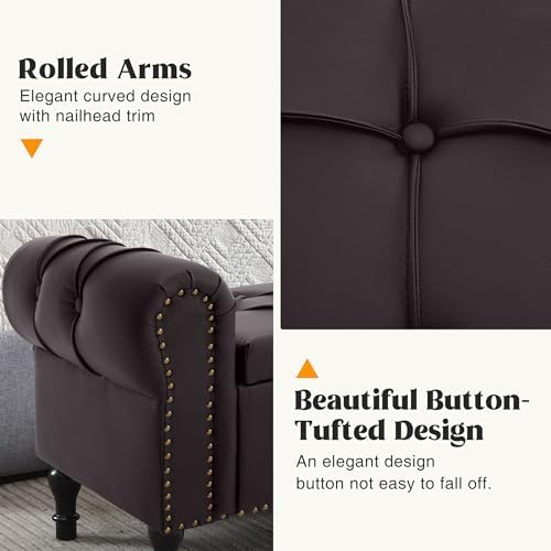 Faux Leather Storage Bench 67 Inch Upholstered Tufted Ottoman Bench - Image 5