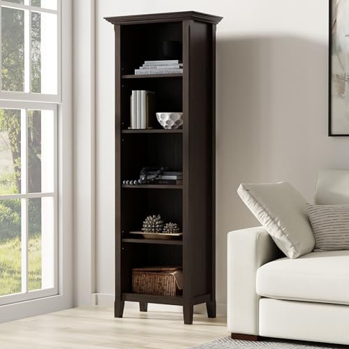 SIMPLIHOME Amherst 70" Tall Solid Wood 5-Shelf Bookcase in Hickory Brown - Image 2