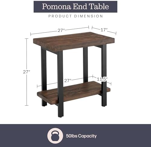 Alaterre Furniture Pomona Solid Wood 2-Tier End Table, Rustic Brown - Image 3