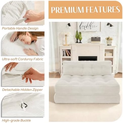 HABUTWAY Folding Sofa Bed, Convertible Sleeper Chair Bed w/2-Pillow & Handle - Image 6