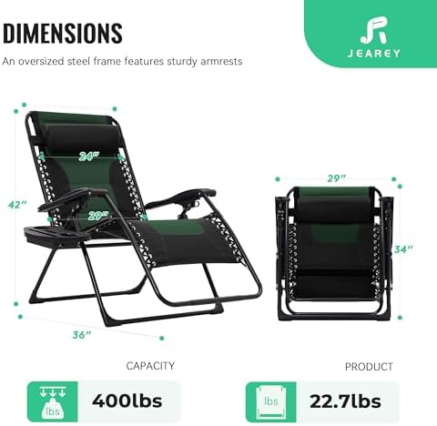 JEAREY Zero Gravity Chairs Set of 2, Oversized Recliners - Image 3