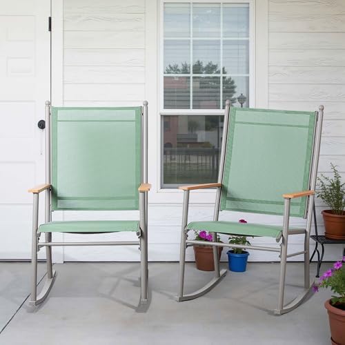 Shintenchi 2 Pcs Outdoor Rocking Chairs Set, Upgraded High Back Patio Rocking - Image 6