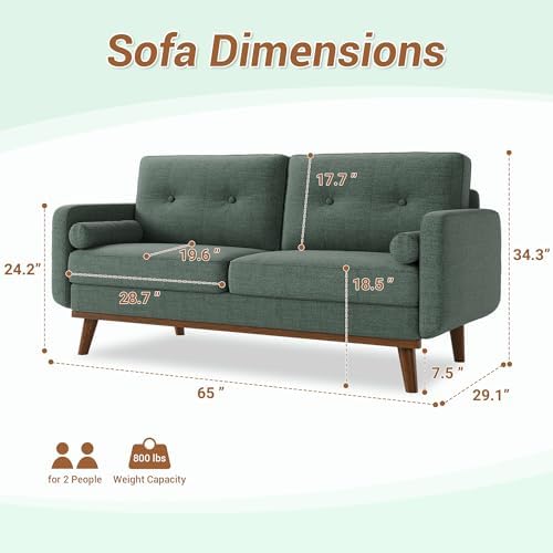 IDEALHOUSE 65" Mid Century Modern Couch Sofa Loveseat - Image 2