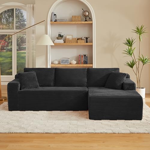 L Shaped Cloud Sectional Sofa for Living Room Black Boneless Couches - Image 5