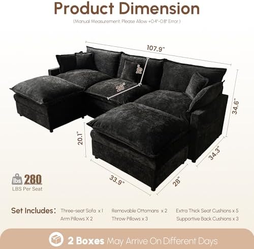 108" Oversize Modular Sectional Couch U Shaped - Image 2
