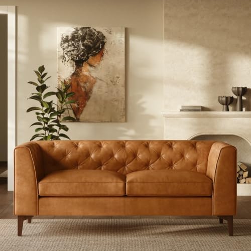 Poly & BARK Essex 74” Leather Apartment Sofa – Mid-Century Tufted Design by Unknown