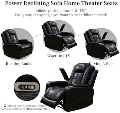 Power Recliner Chair with LED Lights, Leather Reclining Couch with Storage - Image 6