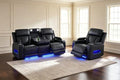 Power Reclining Sofa Set with LED Light, Power Recliner Leather Sectional Sofa by COSYMOORFURNITURE