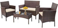 FDW 4-Piece Patio Furniture Set | Brown & Khaki | Outdoor Wicker Furniture by FDW
