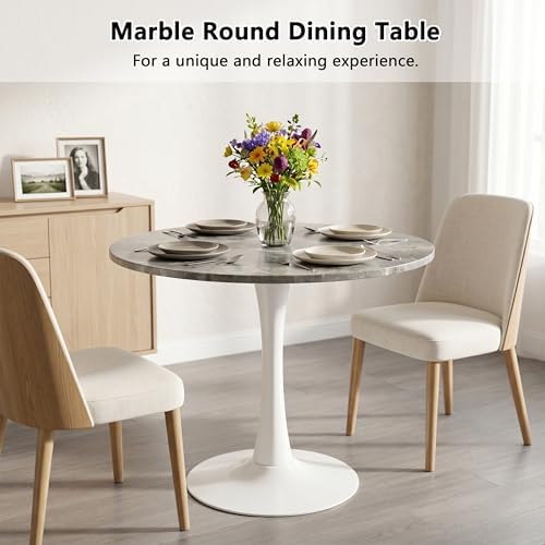 27.6" Sintered Stone Round Tulip Table, Mid-Century Modern Style Dining Table - Image 6