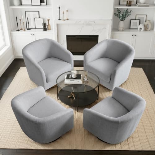 Pia Ricco Set of 4 Oversized Chenille 360° Swivel Barrel Accent Chair Light Gray by PiaRicco