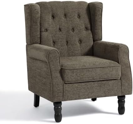 High Back Accent Chair, Fabric Upholstered Wingback Armchair - Image 4