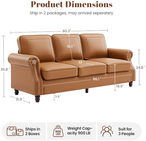 Kingfun Faux Leather 3 Seater Sofa - Image 2