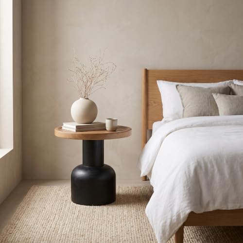 Round Side Table, Reclaimed Pine Wood Top, Circle Texture - Image 6