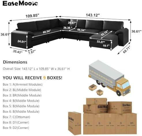 EASE MOOSE Faux Leather Couch, U Shaped Modular Sectional Sofa - Image 2