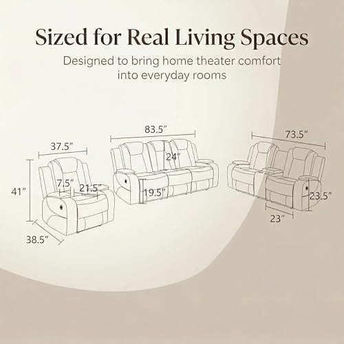 Power Reclining Leather Sofa Set – 3-Piece Home Theater Seating - Image 2