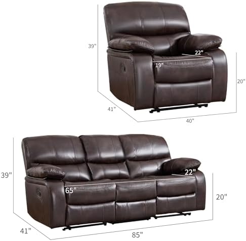 EBELLO Faux Leather Manual Recliner Set, Americana Minimalist 1-Seat Chair and - Image 2