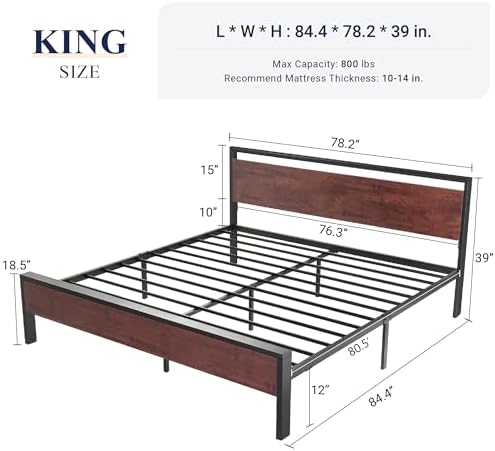 Allewie King Size Bed Frame, Heavy Duty 12 Metal Slats Support - Image 2