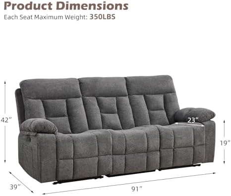 CANMOV 3 Seat Manual Recliner Sofa, Modern Reclining Sofa - Image 2