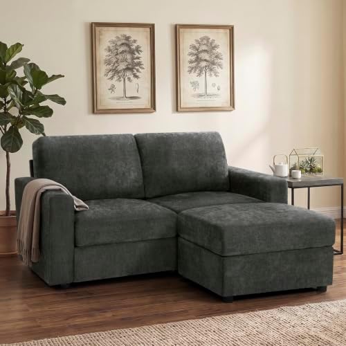 69” Chenille Loveseat Couch W/Movable Ottoman - Image 4