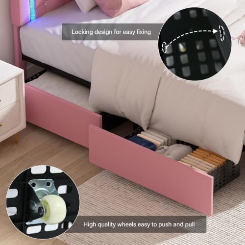 BarnFurin Twin Bed Frame with LED Lights and Diamond Tufted Headboard - Image 6